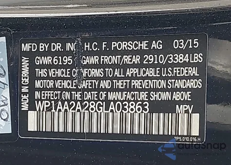 2016 Porsche Cayenne z USA, uszkodzony, nr VIN WP1AA2A28GLA03863